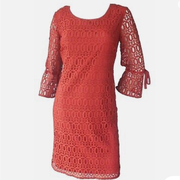 Dress Barn Dresses & Skirts - Dress Barn Women's Size 20 Rust Red/Orange Crochet Lace 3/4 Sleeve Dress